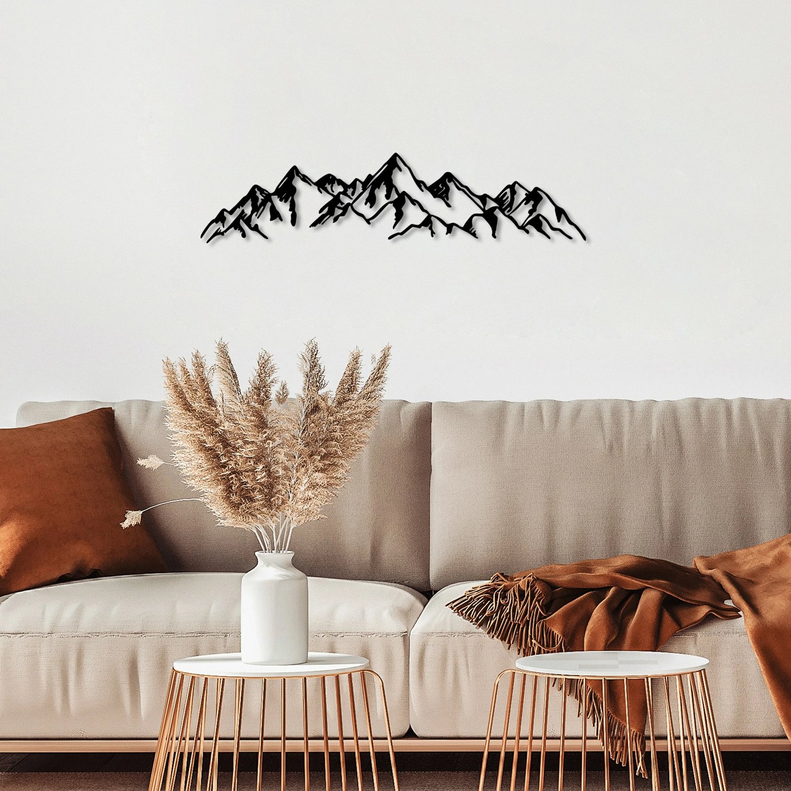 Aksesor dekorativ metalik për mur, pamje mali, Wallity, i zi, 62x14cm