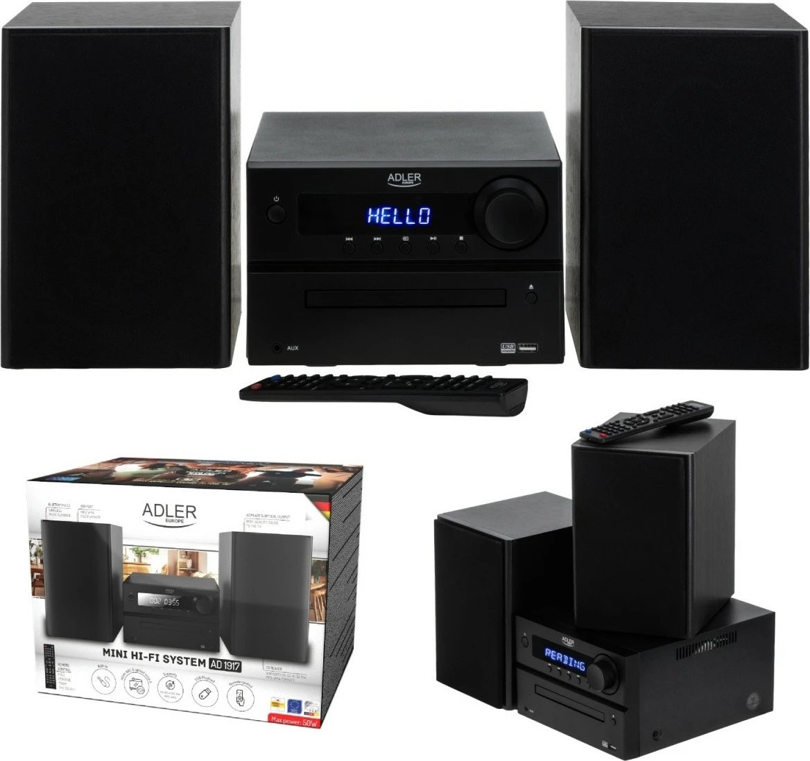 Mini sistem Hi-Fi, Adler, AD1917, CD, Bluetooth 5.3, HDMI ARC, FM, 2.0 50W, e zezë