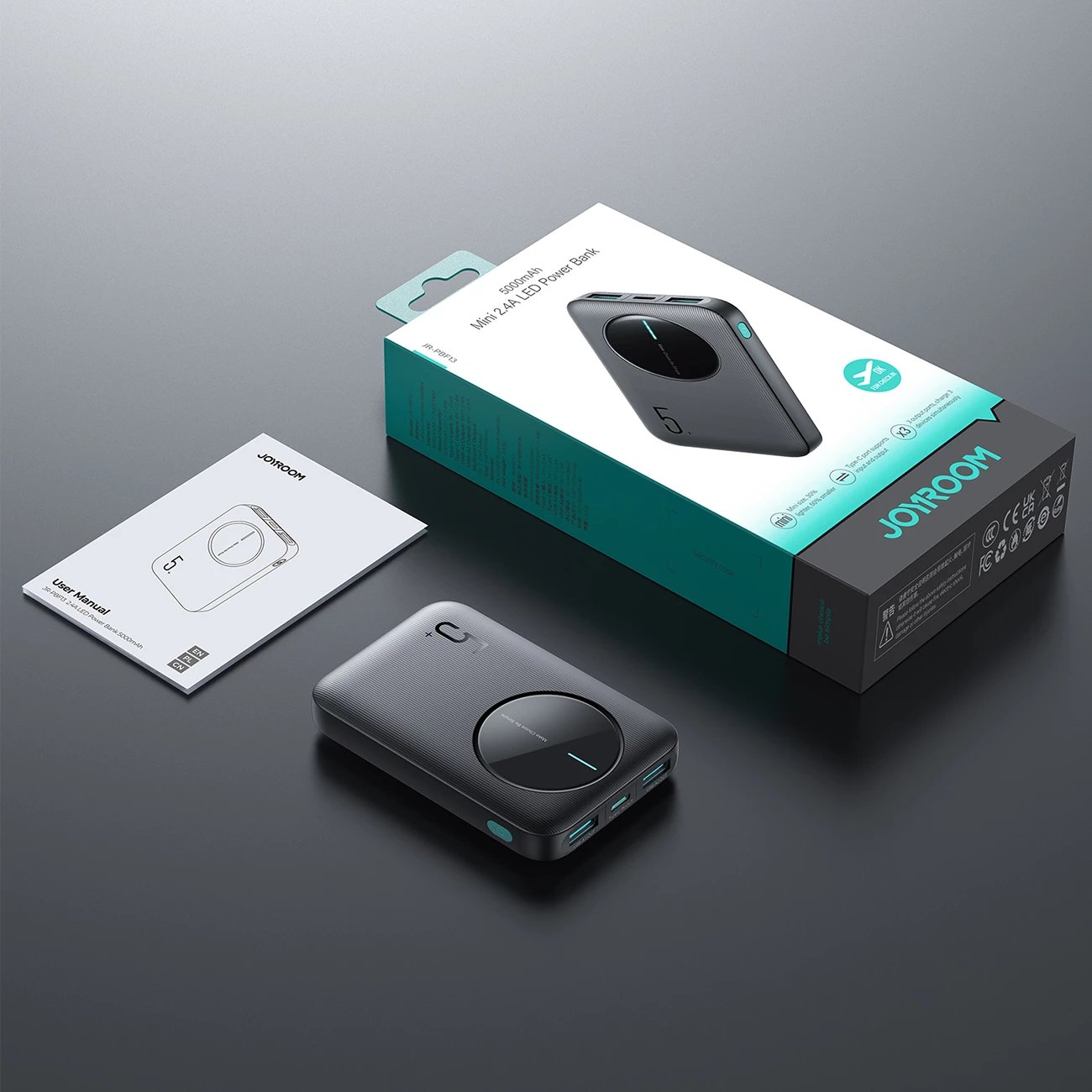 Powerbank Joyroom JR-PBF13, 5000mAh, 2x USB-A, 1x USB-C, e zezë Powerbank Joyroom JR-PBF13, 5000mAh, 2x USB-A, 1x USB-C, e zezë