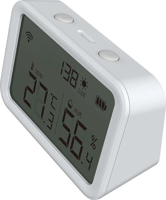 Sensor temperature e lagështie Neo NAS-TH02W me ekran, Wi-Fi, i bardhë