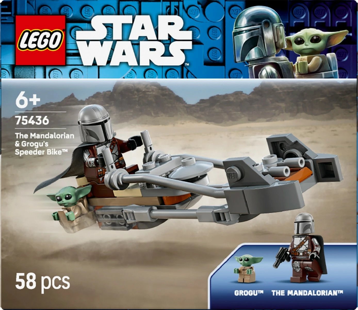Set LEGO Star Wars 75436 Mandalorian Speeder me Grogu, 58 pjesë, moshat 6+, set i vogël