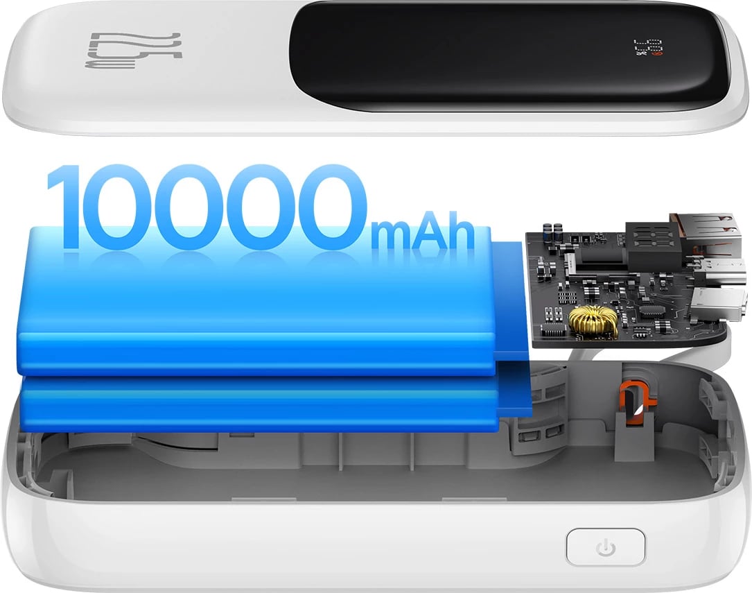 Powerbank Baseus Qpow 10000mAh me kabllo USB Type-C të integruar, 22.5W, Bardhë