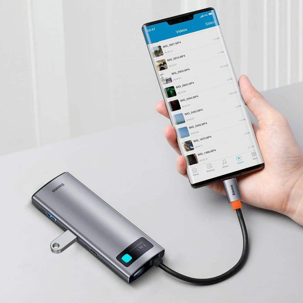 Kasë USB HUB Baseus Metal Gleam Series 7in1, USB-C, HDMI, TF, PD, Gri