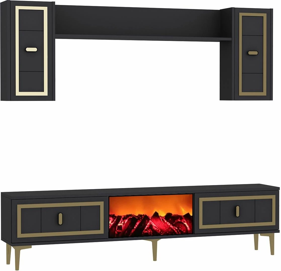 Komodë TV Skye Decor, me oxhak Orion, anthracite, ari
