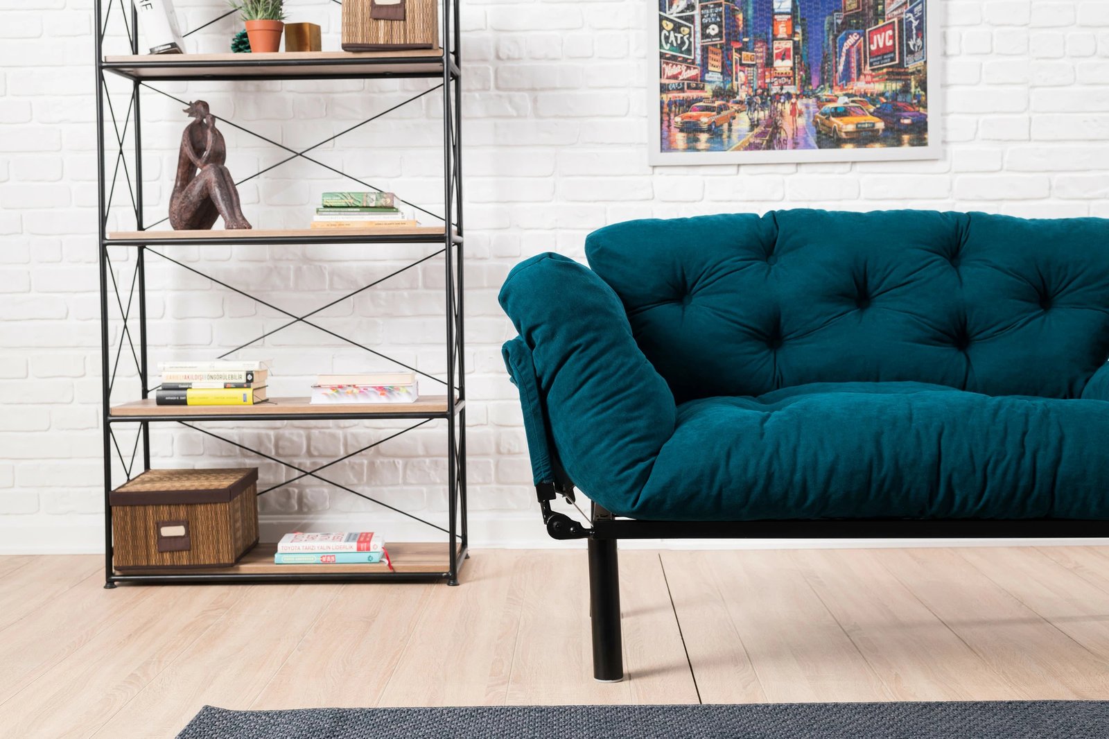 Divan-krevat dy ulëshe, ngjyrë petrol blue, Atelier del Sofa, Nitta