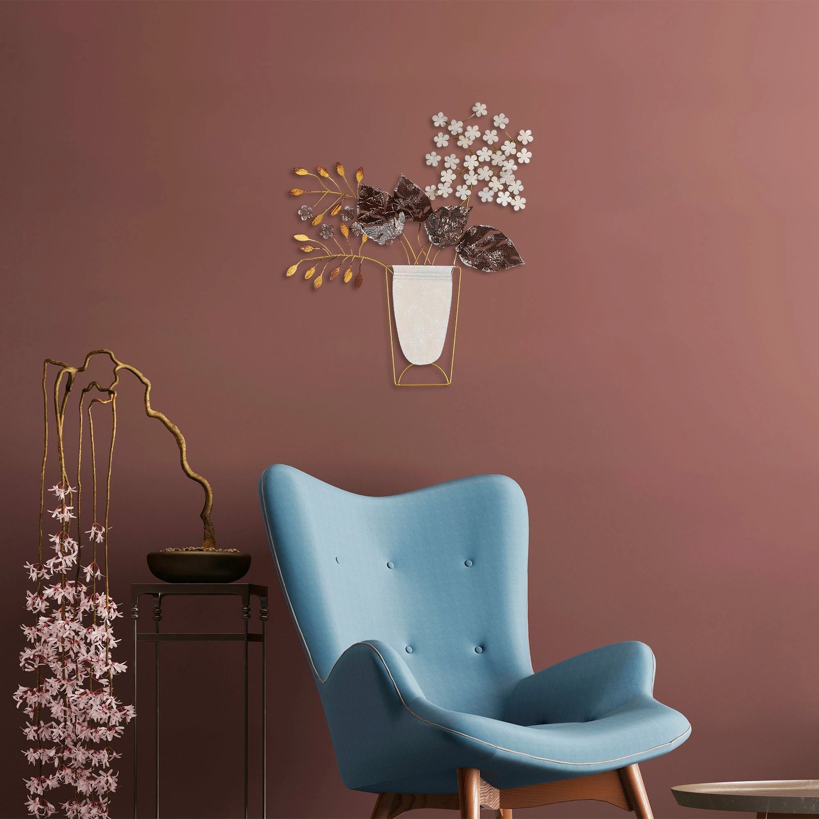 Aksesor dekorativ metalik për mur, lule në vazo, shumëngjyrësh