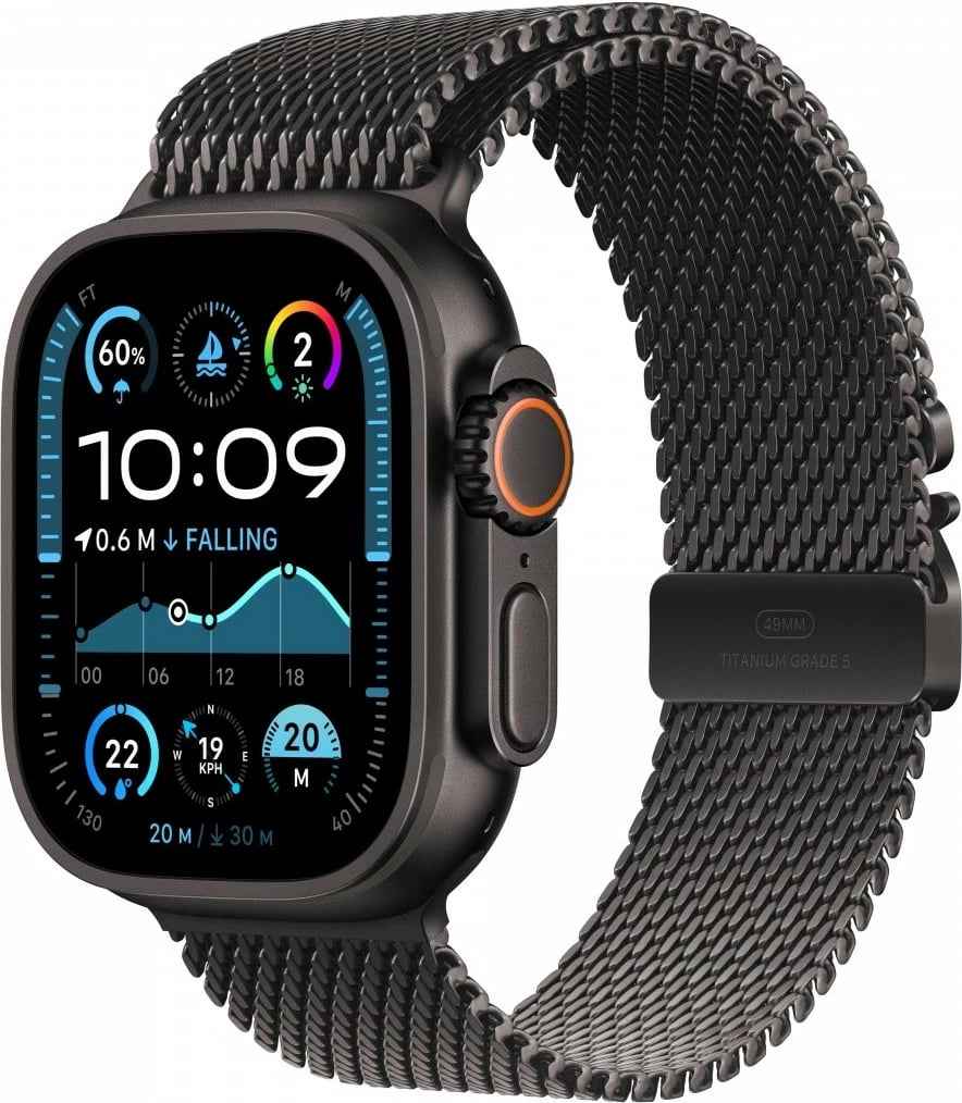 Smartwatch Apple Watch Ultra 2, 49 mm, titani i zi, rrip Milanese L, GPS + Cellular