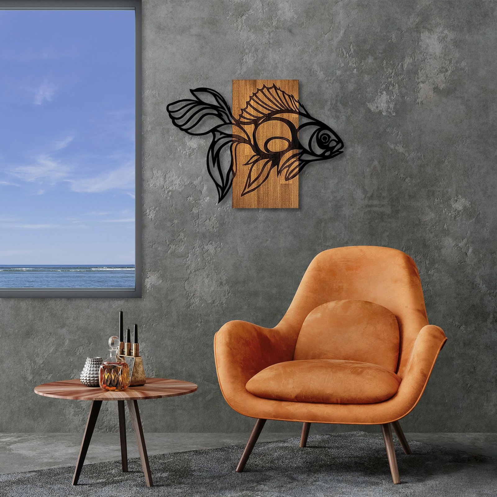 Aksesor dekorativ muri prej druri, Wallity MA-306, ngjyrë arre, e zezë, 58x80cm