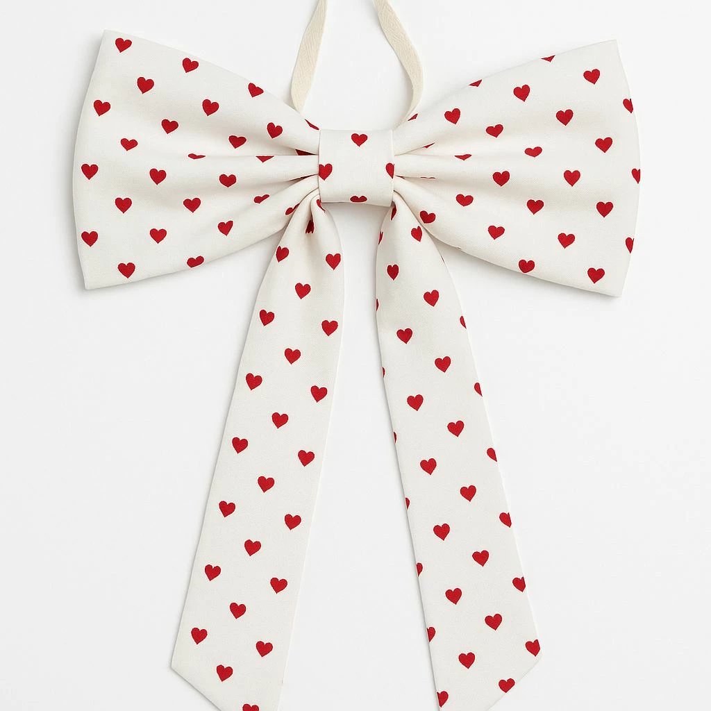 Dekor për derë, Evila Originals, Door Bow-6, e bardhë me zemra të kuqe, 35x45x4cm