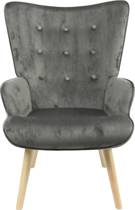 Karrige Fluffy, kadife, ngjyrë gri e errët, këmbë natyrale, 75x69x96cm