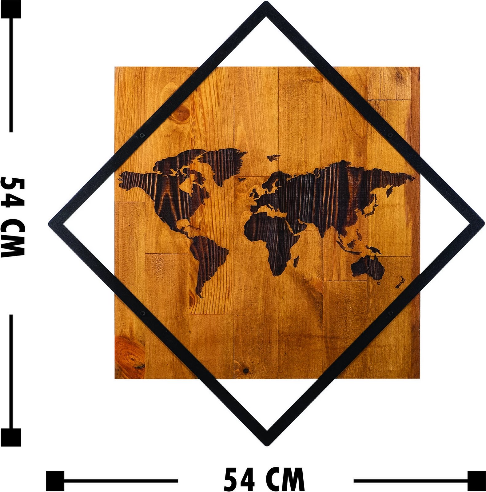 Aksesor dekorativ prej druri për mur, Wallity, World 2, ngjyrë arre dhe e zezë, 54x54cm