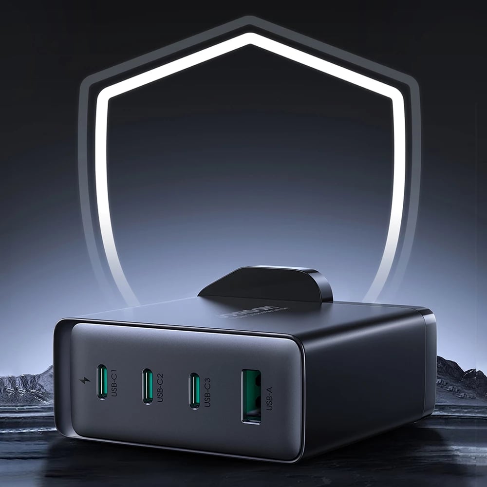 Karikues mur Joyroom JR-TCG05UK GaN, 140W, 3x USB-C, 1x USB-A, me kabllo USB-C/USB-C 240W 1.2m, i zi