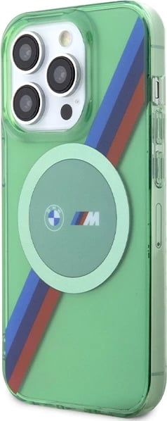Mbështjellës BMW M Tricolor Stripes MagSafe për iPhone 15 Pro, i gjelbër