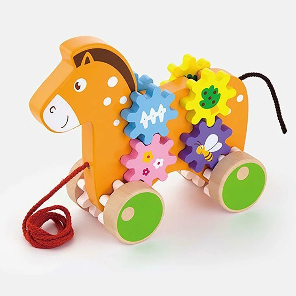 Lodër tërheqëse kalë druri me ingranazhe, Viga, 198x172x45mm, shumëngjyrëshe