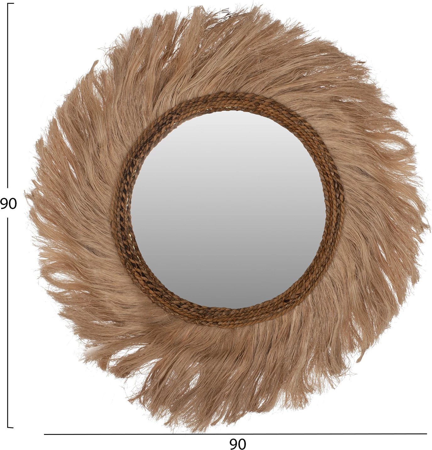 Pasqyrë rrethore me kornizë prej fibrash abaka, ngjyrë natyrale, 90x4x90cm, FH7729