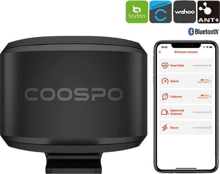 Sensor shpejtësie Coospo BK9S për biçikletë, Bluetooth 5.0 & ANT+, i zi