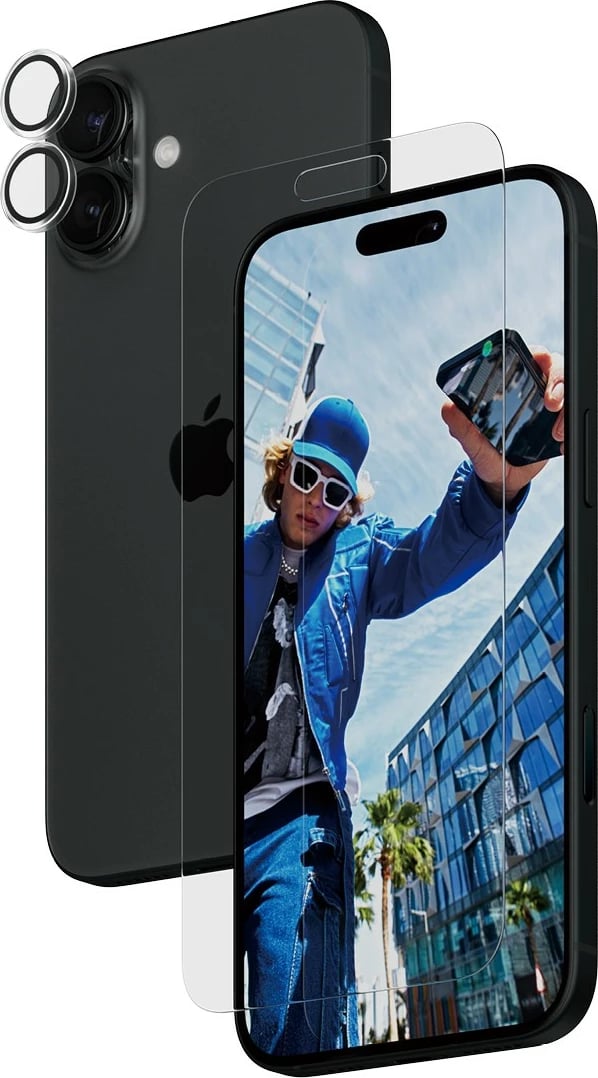 Mbrojtës ekrani PanzerGlass për iPhone 16 Plus, transparent, 2-in-1 bundle
