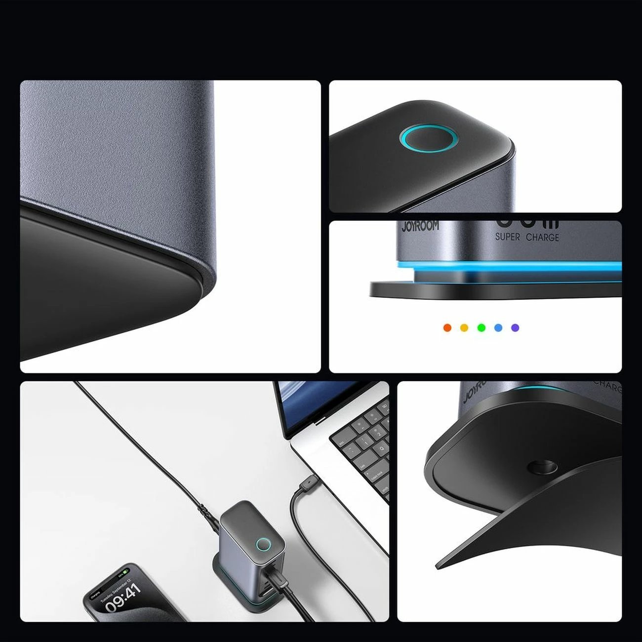 karikues muri GaN 65W, Joyroom JR-TCM02, stacion karikimi 6 porta (4xUSB-C + 2xUSB-A), prizë UK, kabllo 1.5 m, gri