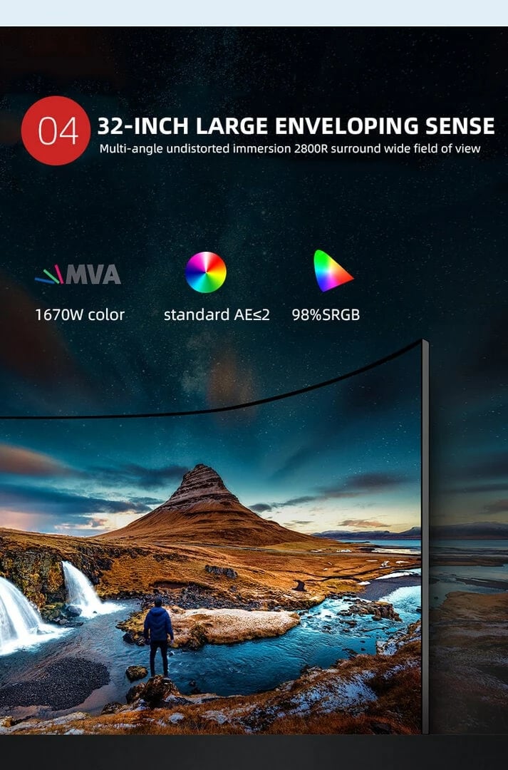 32 inch Monitor Gaming STARDOM ZP3275 4k 75Hz 1ms borderless curved