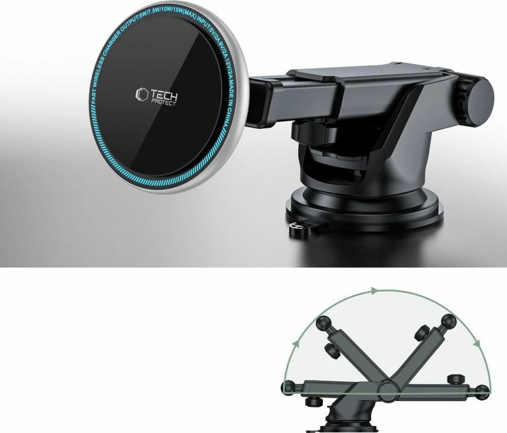Mbajtës magnetik për celular me karikues wireless Tech-Protect A2, 15W, për kokpit, i zi