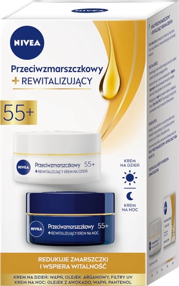 Set krem ditë dhe natë anti-rrudhë për femra Nivea Anti-Wrinkle + Rejuvenating 55+, 2x50ml Set krem ditë dhe natë anti-rrudhë për femra Nivea Anti-Wrinkle + Rejuvenating 55+, 2x50ml