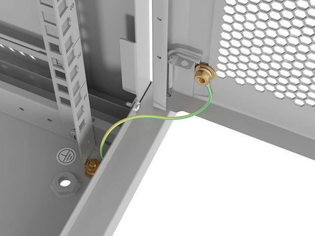 Kabinet rack muri 19", Lanberg WF01-6404-23S, 4U 600x450, derë e perforuar, 4 shina, 2 vende ventilatori, IP20 60 kg, gri, Flat Pack