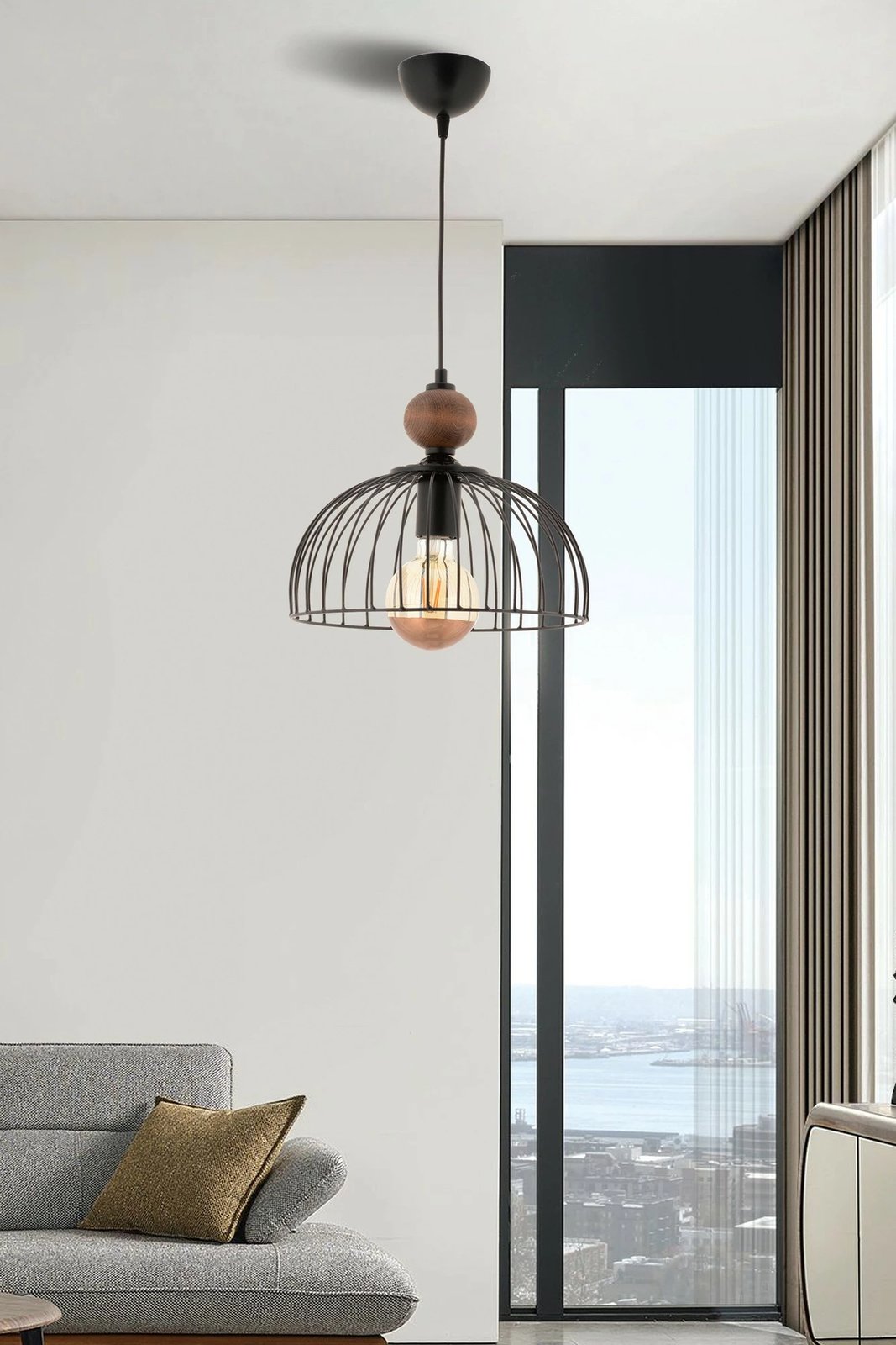 Llambë tavani Opviq Dorris, dru, e zezë, natyrale