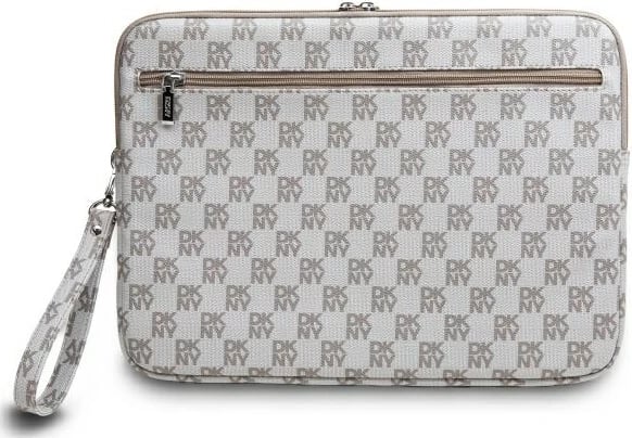 Mbështjellës laptopi DKNY, 16", lëkurë eko, bezhë, me rrip dore