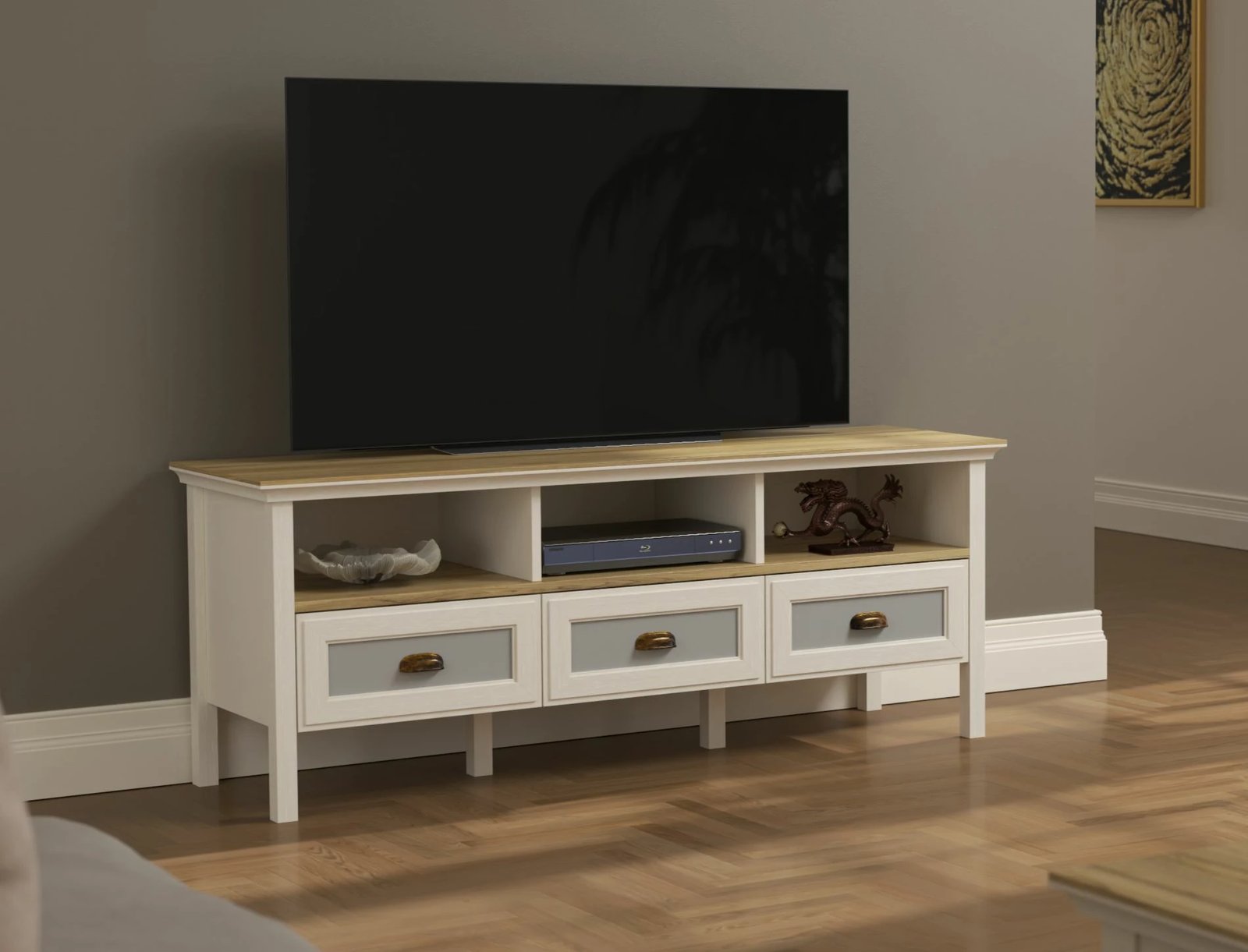 Komodë TV, ngjyrë krem, lis dhe gri, Skye Decor, FRN-21030