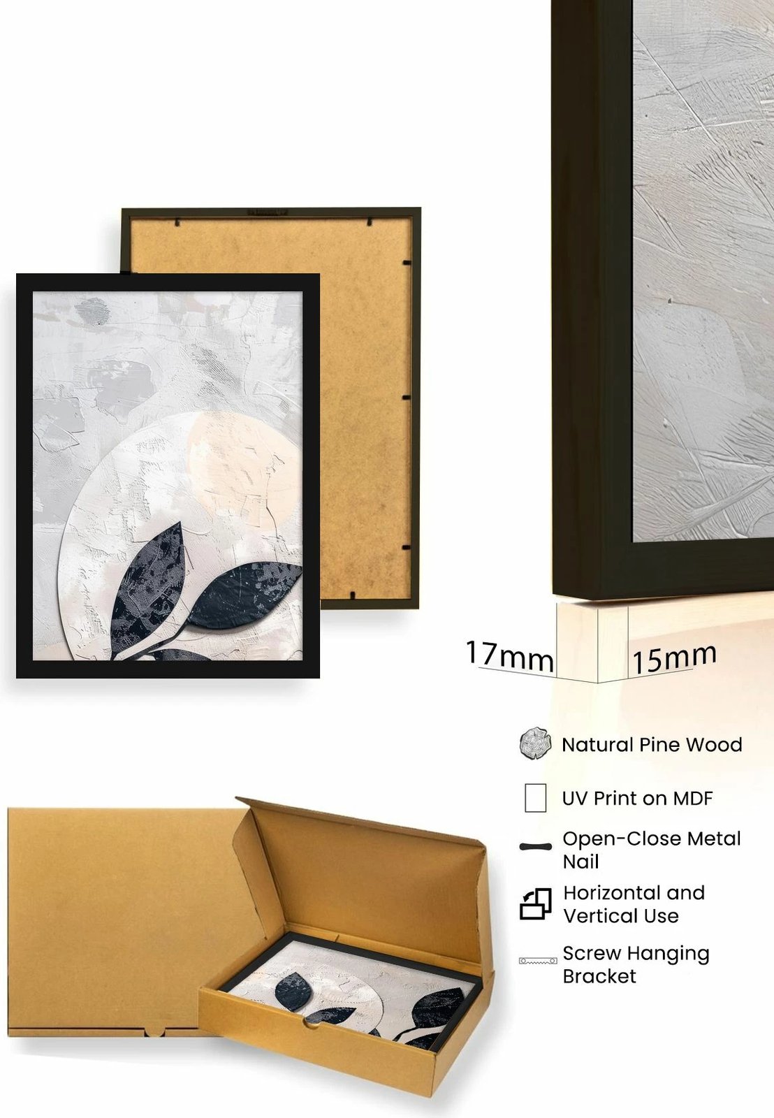 Pikturë dekorative me kornizë MDF (3 copë), Wallity, Huhu466S, 20x30cm