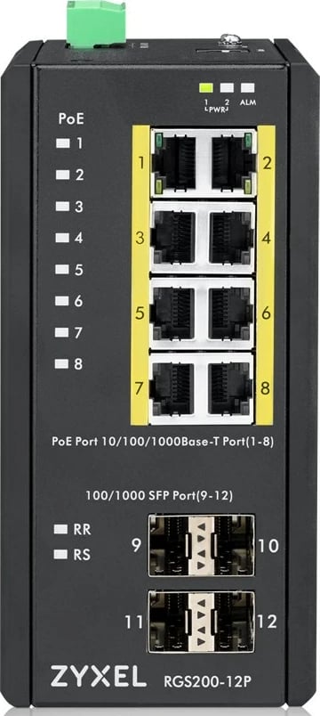 Switch i menaxhuar ZyXEL RGS200-12P, 8 porta Gigabit Ethernet, 4 porta SFP, PoE+, Metal, i zi