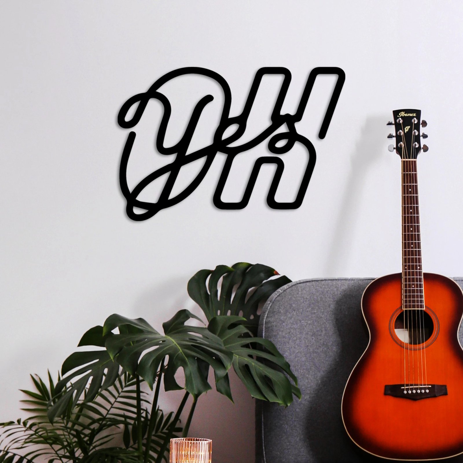 Aksesor dekorativ metalik për mur, Wallity, Oh Yes, ngjyrë e zezë, 61x41cm