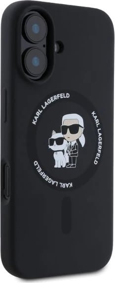 Mbështjellës Karl Lagerfeld Silicone Karl&Choupette Heads Ring MagSafe për iPhone 16, i zi