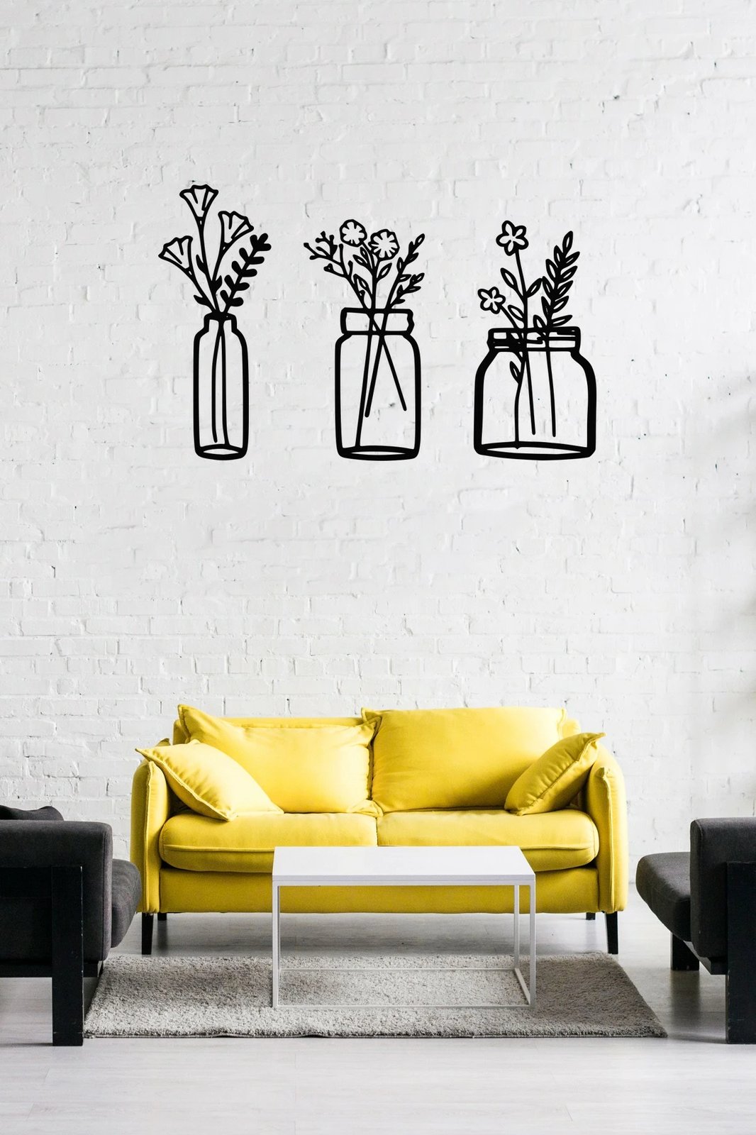 Aksesor dekorativ metalik për mur, lule në shishe, Wallity