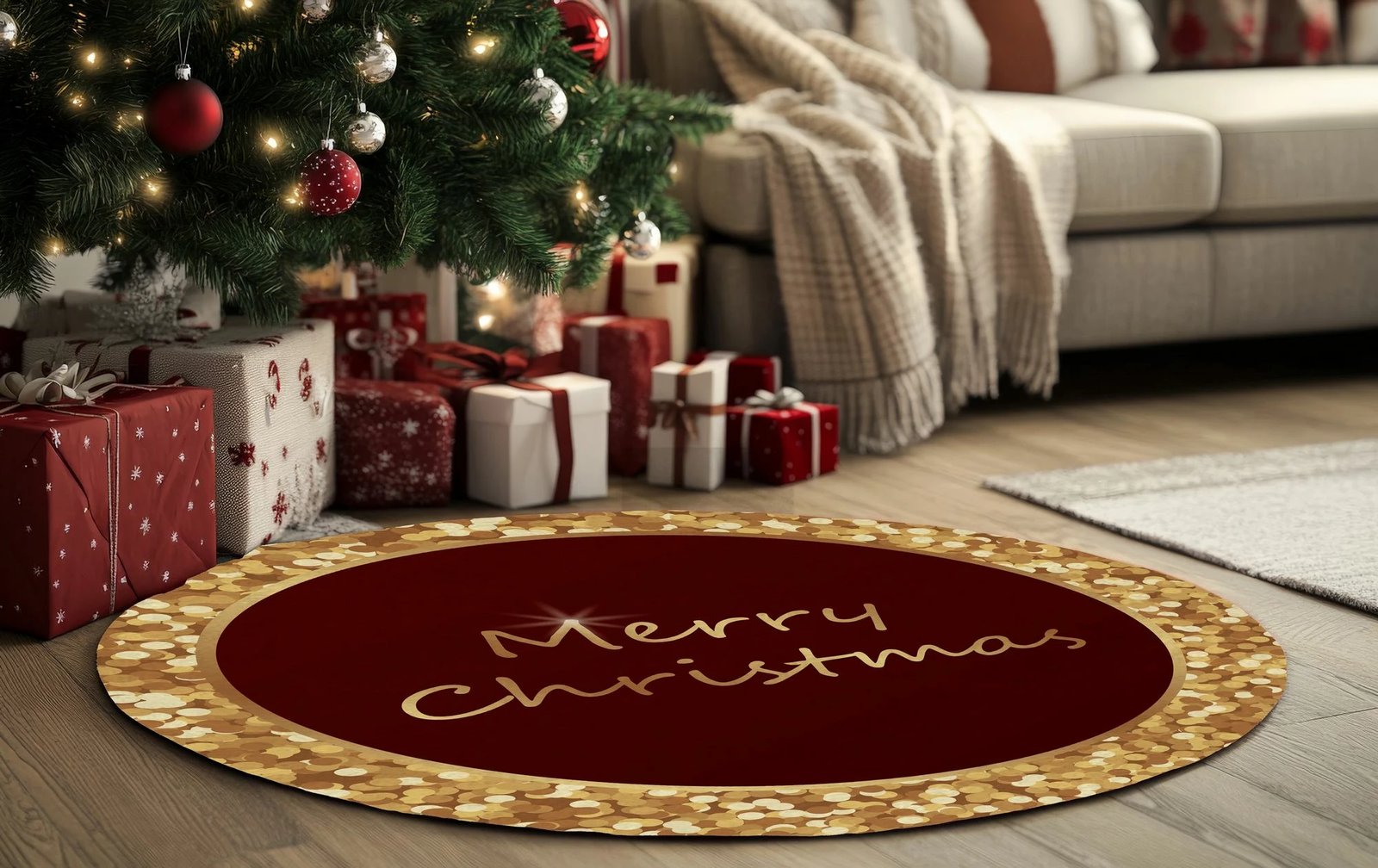 Qilim i rrumbullakët, tematikë Krishtlindjesh, shumëngjyrësh, 160x160cm, Crp-Yrlk26-9