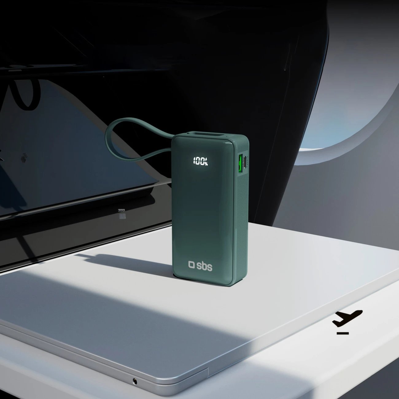 Powerbank SBS 10000 mAh 20W me kabllo USB-C të integruar dhe ekran LCD, Gri