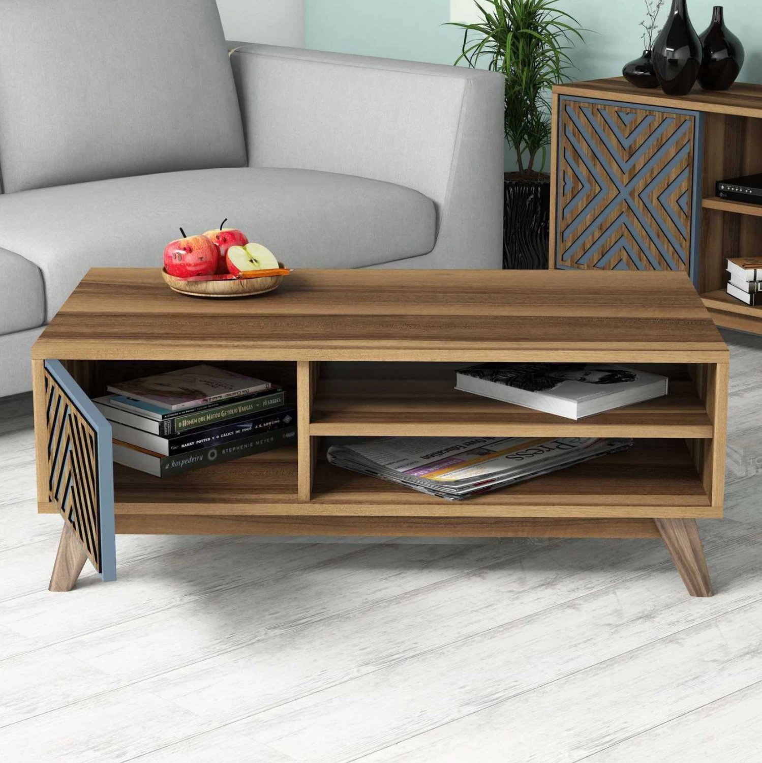 Kompozim dhome ndeje FH11853.02 2PCS melaminë në ngjyrë arre-blu
