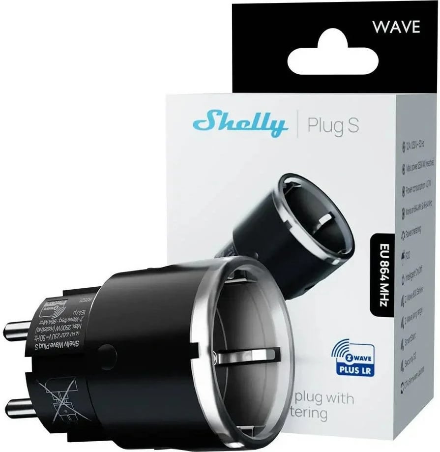 Prizë e mençur Shelly Wave Plug S, Z-Wave 800, e zezë