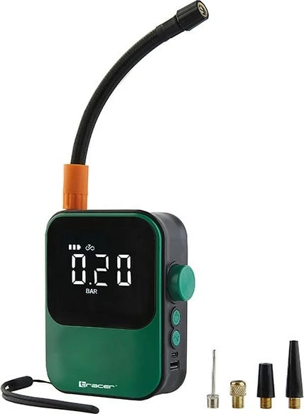 Kompresor portativ ajri, Tracer RES-07BEL (TRAKOM47496), presion 10 bar, bateri 4000 mAh, power bank, dritë LED, e zezë/jeshile