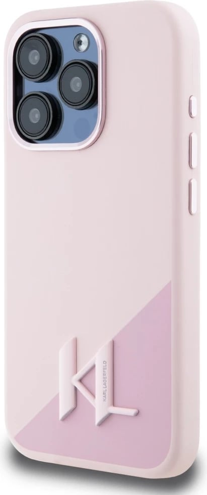 Mbështjellës Karl Lagerfeld Silicone Shadow Metal Initial MagSafe për iPhone 15 Pro Max, Rozë
