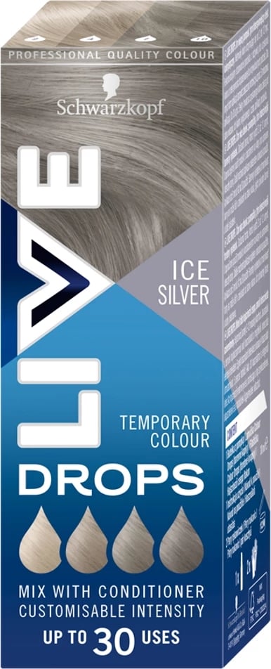 Ngjyrë e përkohshme për flokë për femra Schwarzkopf Live Drops Ice Silver, 30ml
