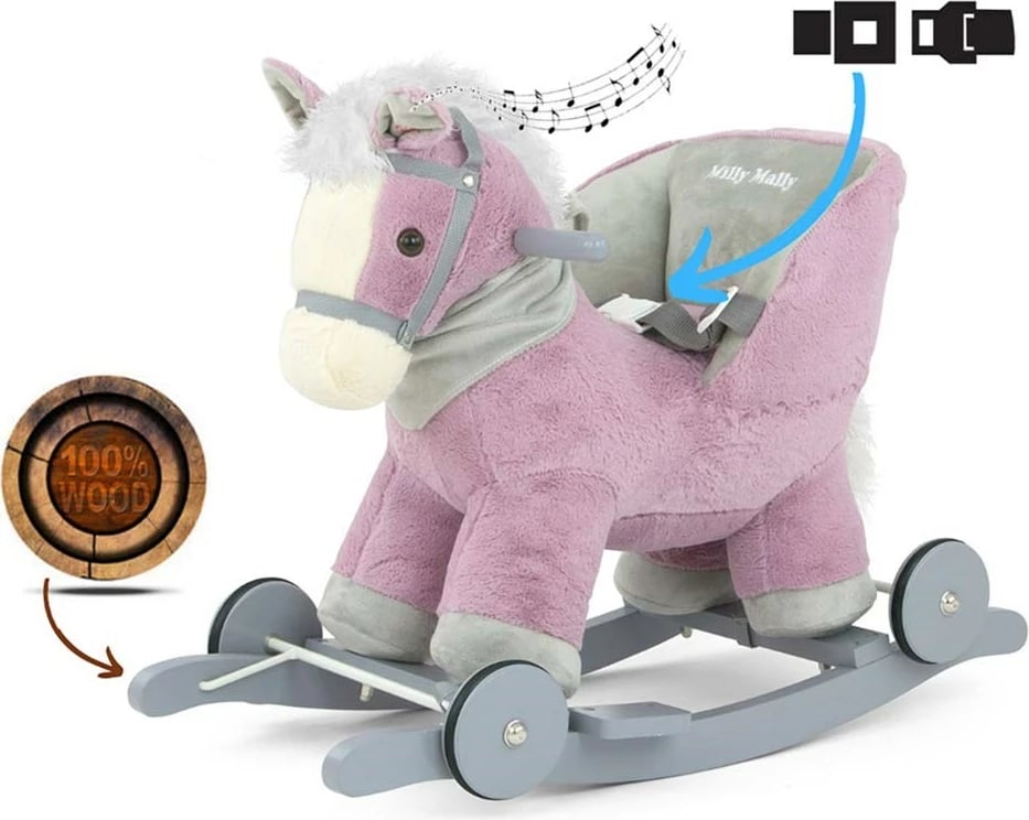 Kali lëkundës me melodi dhe rrota, Milly Mally Polly, për 12–36 muaj, deri 30 kg, lejla