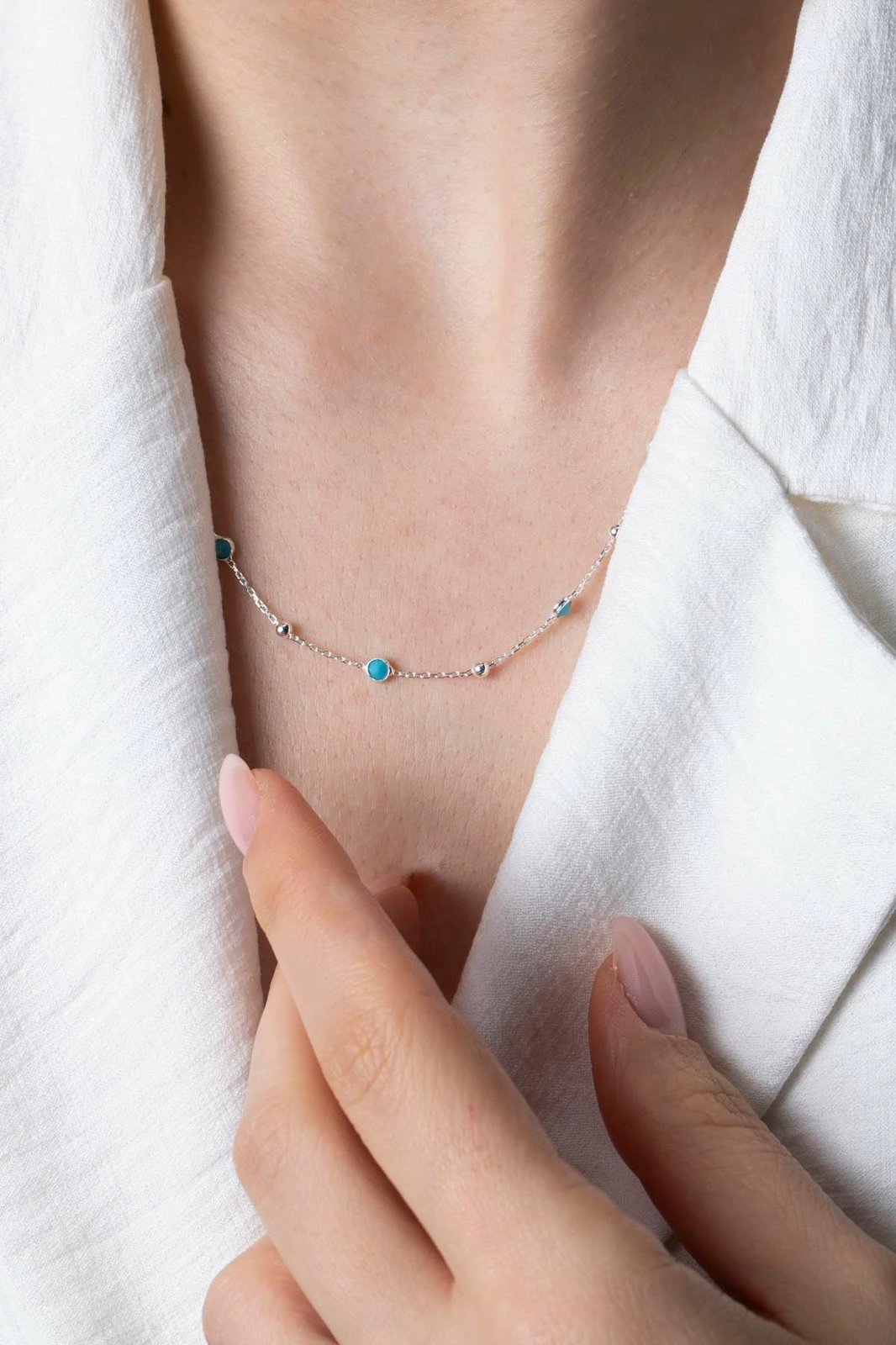 Qafore argjendi me gurë të kaltër Jumeon, TFNY65231