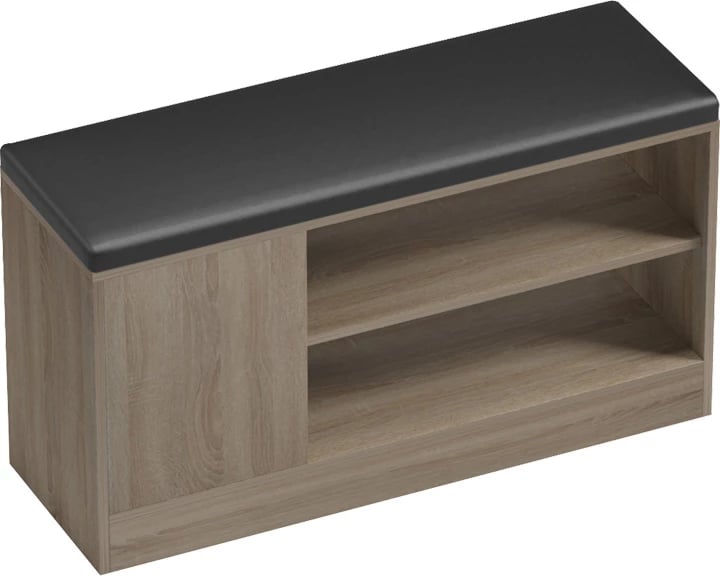 Dollap për këpucë me ulëse Deboule, për 8 palë këpucë, ngjyrë sonoma-e zezë, 90x30x46cm