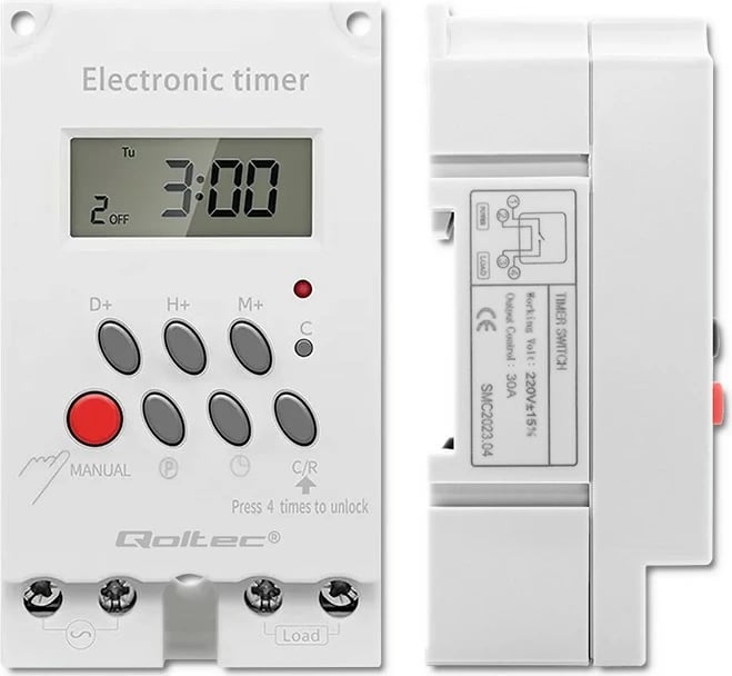 Programator kohe elektronik Qoltec PC0629, për shinë DIN, i bardhë