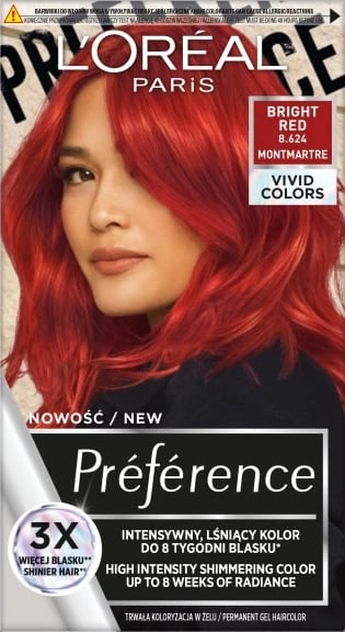 Ngjyrë për flokë L'Oreal Paris Preference Vivid Colors 8.624 Bright Red për femra 1 copë