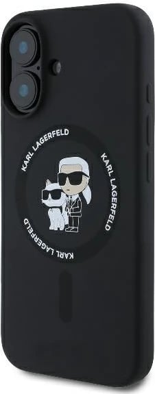 Mbështjellës Karl Lagerfeld Silicone KC Heads Ring MagSafe për iPhone 16 Plus, i zi