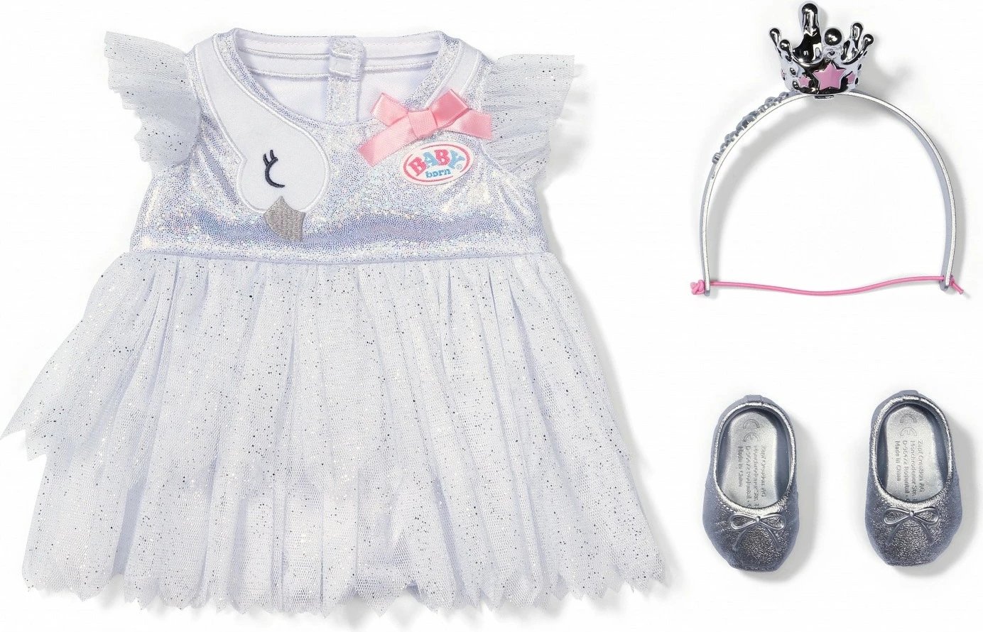 Kostum baleti për kukull 43 cm, Baby Born (Zapf) 837276-116725, set me fustan, këpucë dhe shirit koke, e bardhë