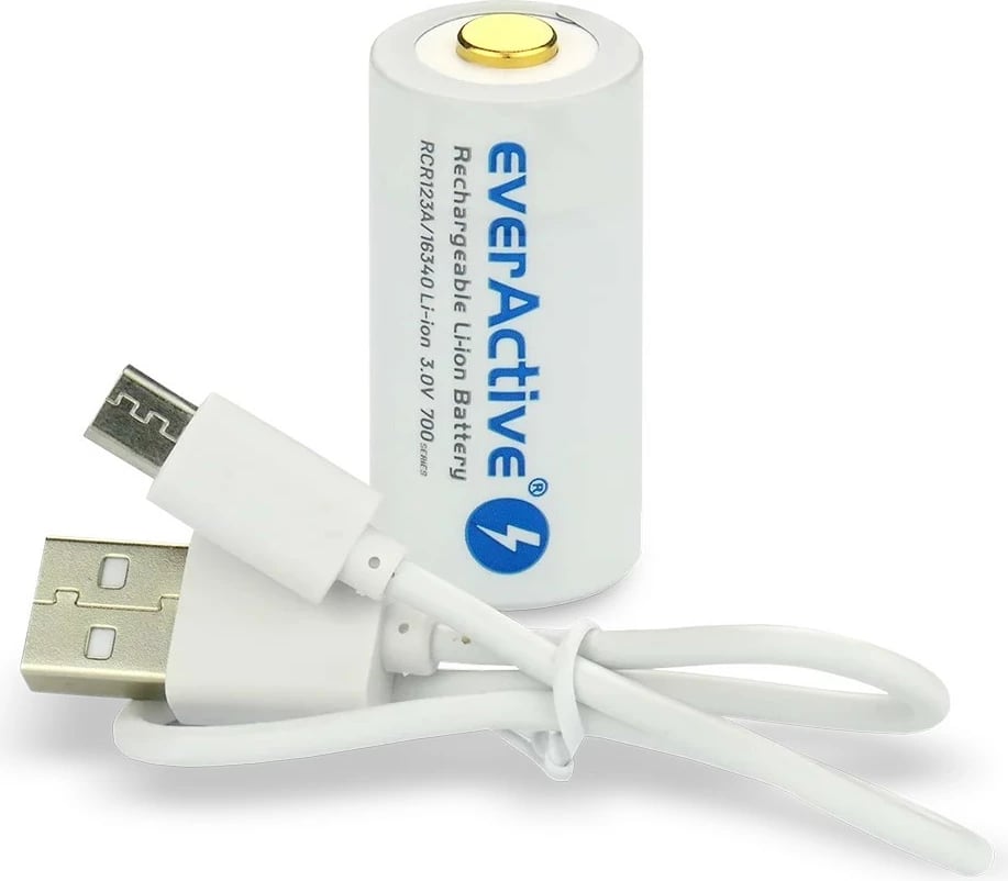 Bateri e rikarikueshme everActive 16340, 700 mAh, 3V, me Micro USB, një copë