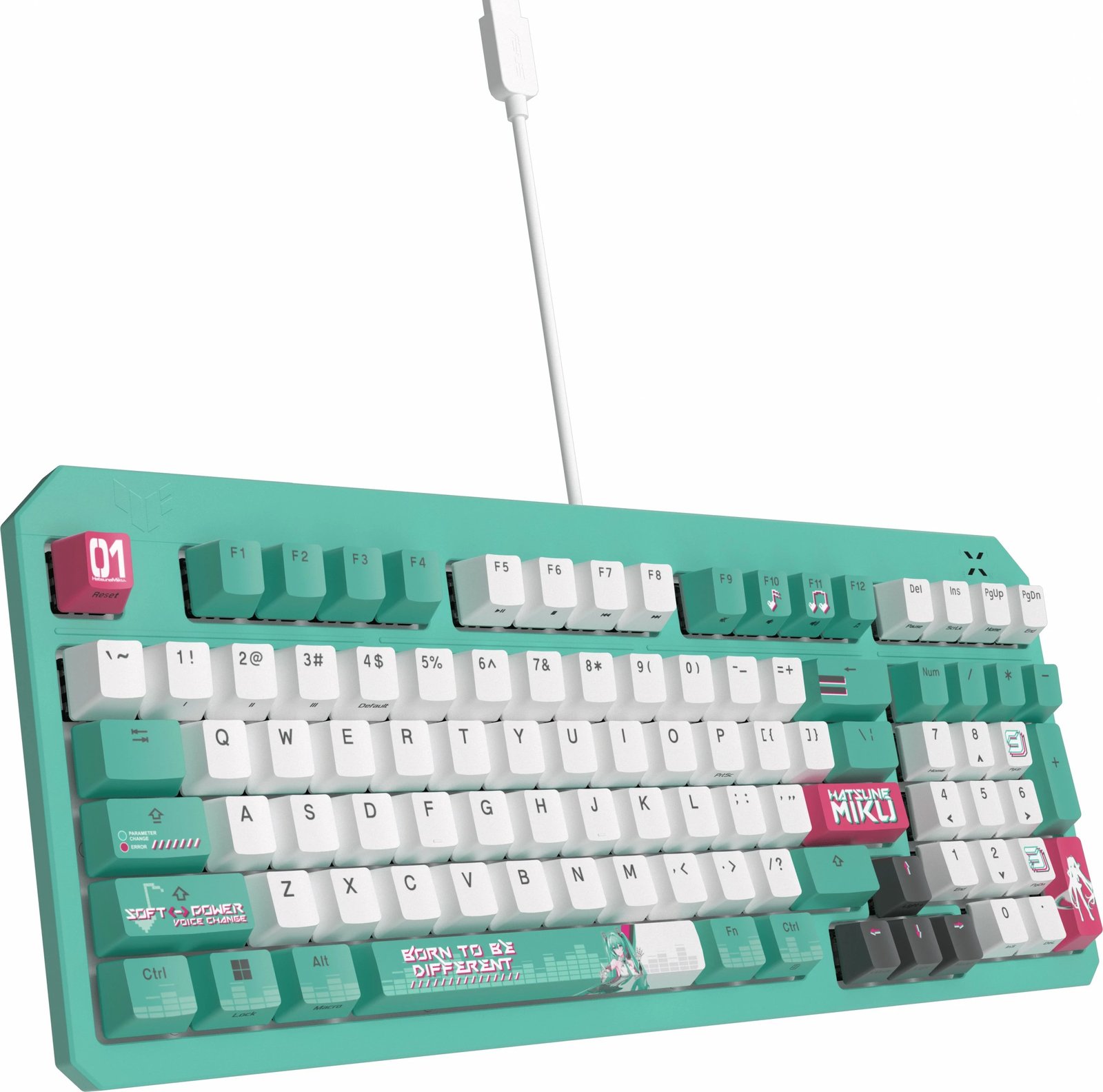 Tastierë gaming ASUS TUF Gaming K3 Gen II Hatsune Miku Edition, RGB, opto-mekanike, mint/white